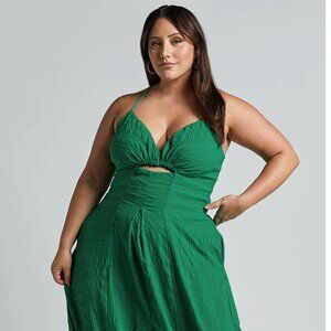Showpo Marisse Cut Out Front Split Cross Back Textured Maxi Dress in Green